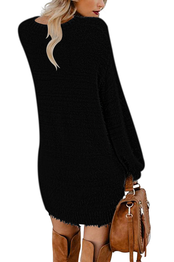 Women's Lantern Sleeve Dresses Crewneck Oversized Pullover Sweater Mini Dress - Image 6