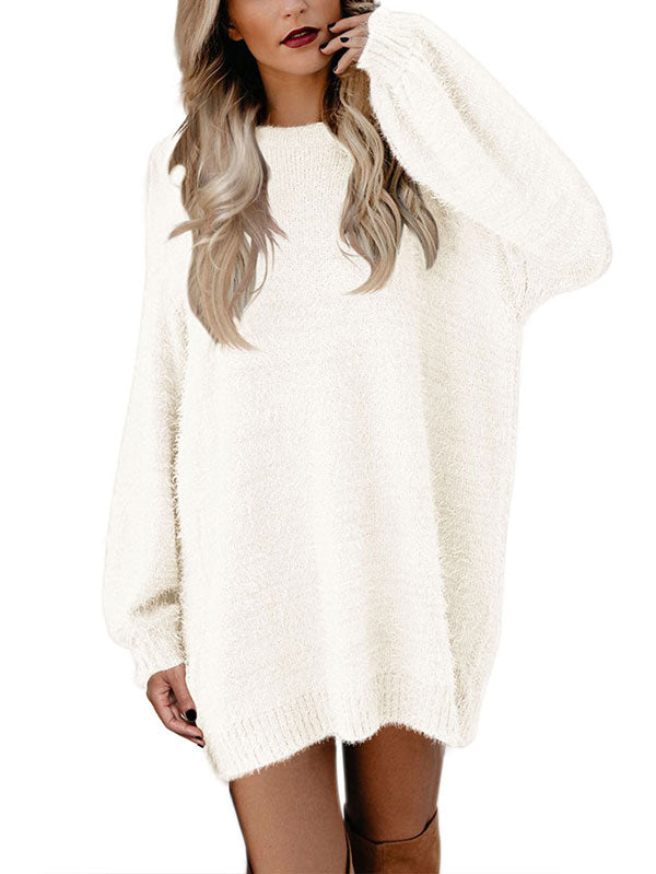 Women's Lantern Sleeve Dresses Crewneck Oversized Pullover Sweater Mini Dress