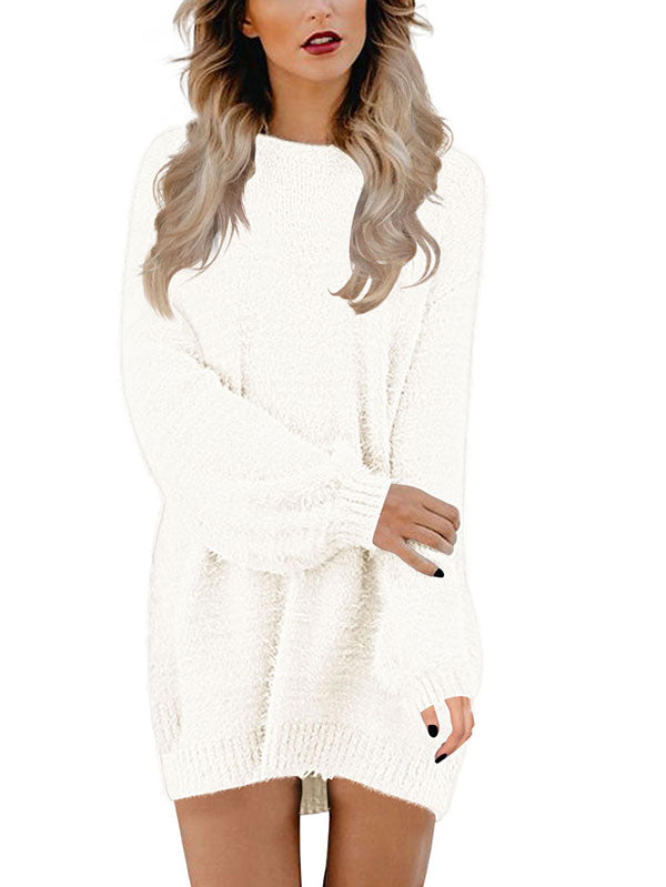 Women's Lantern Sleeve Dresses Crewneck Oversized Pullover Sweater Mini Dress - Image 8