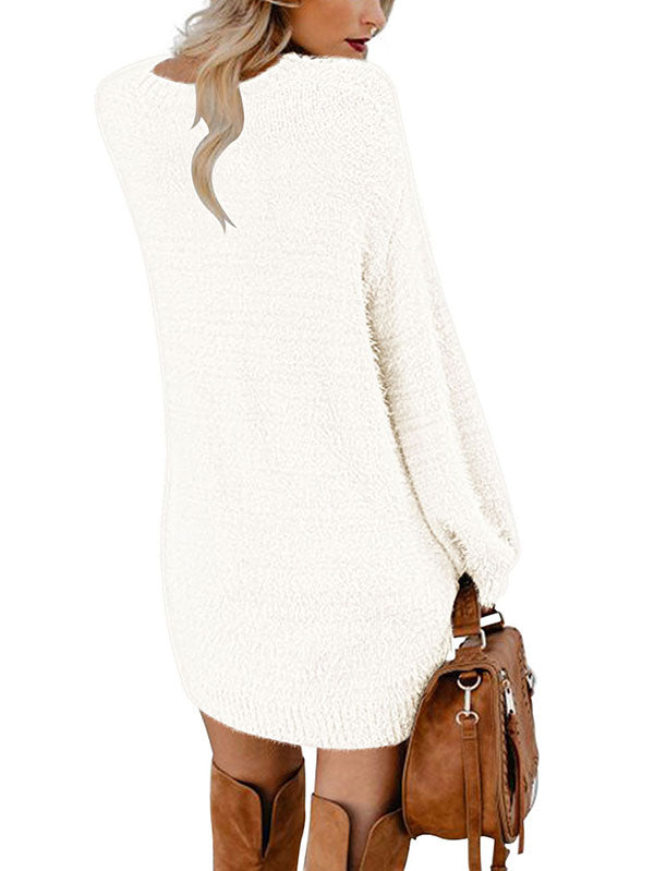 Women's Lantern Sleeve Dresses Crewneck Oversized Pullover Sweater Mini Dress - Image 3