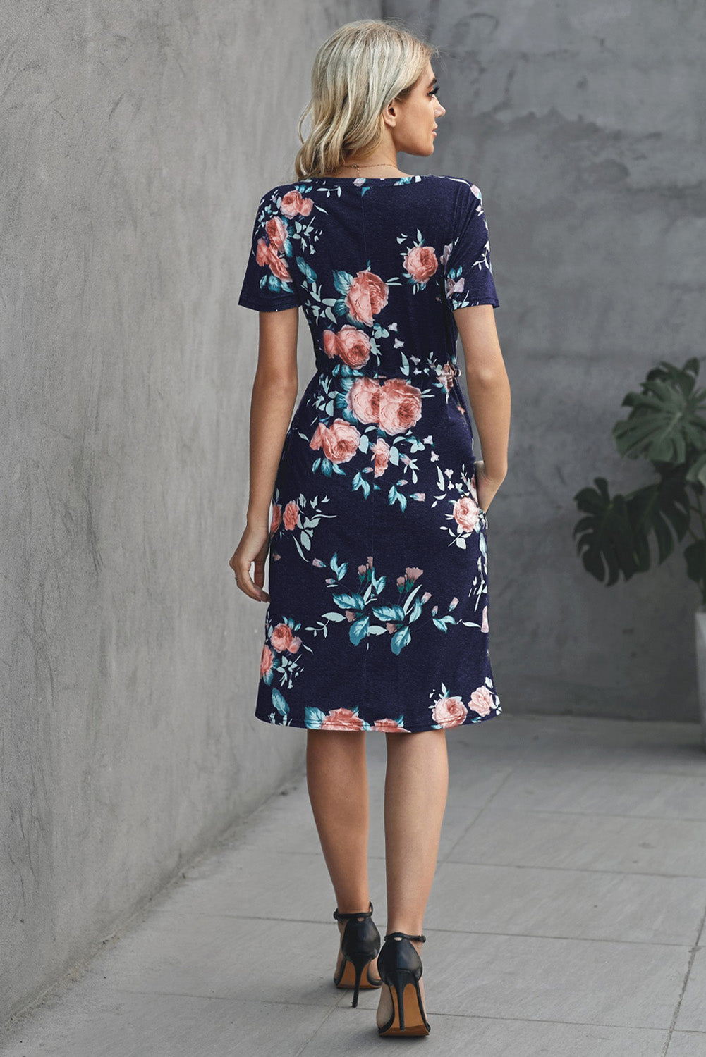 Women's Midi Casual Dresses Short Sleeve Pocketed Floral T Shirt Dress - Image 2