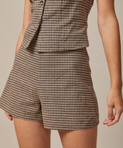 The Brown High Waisted Plaid Shorts