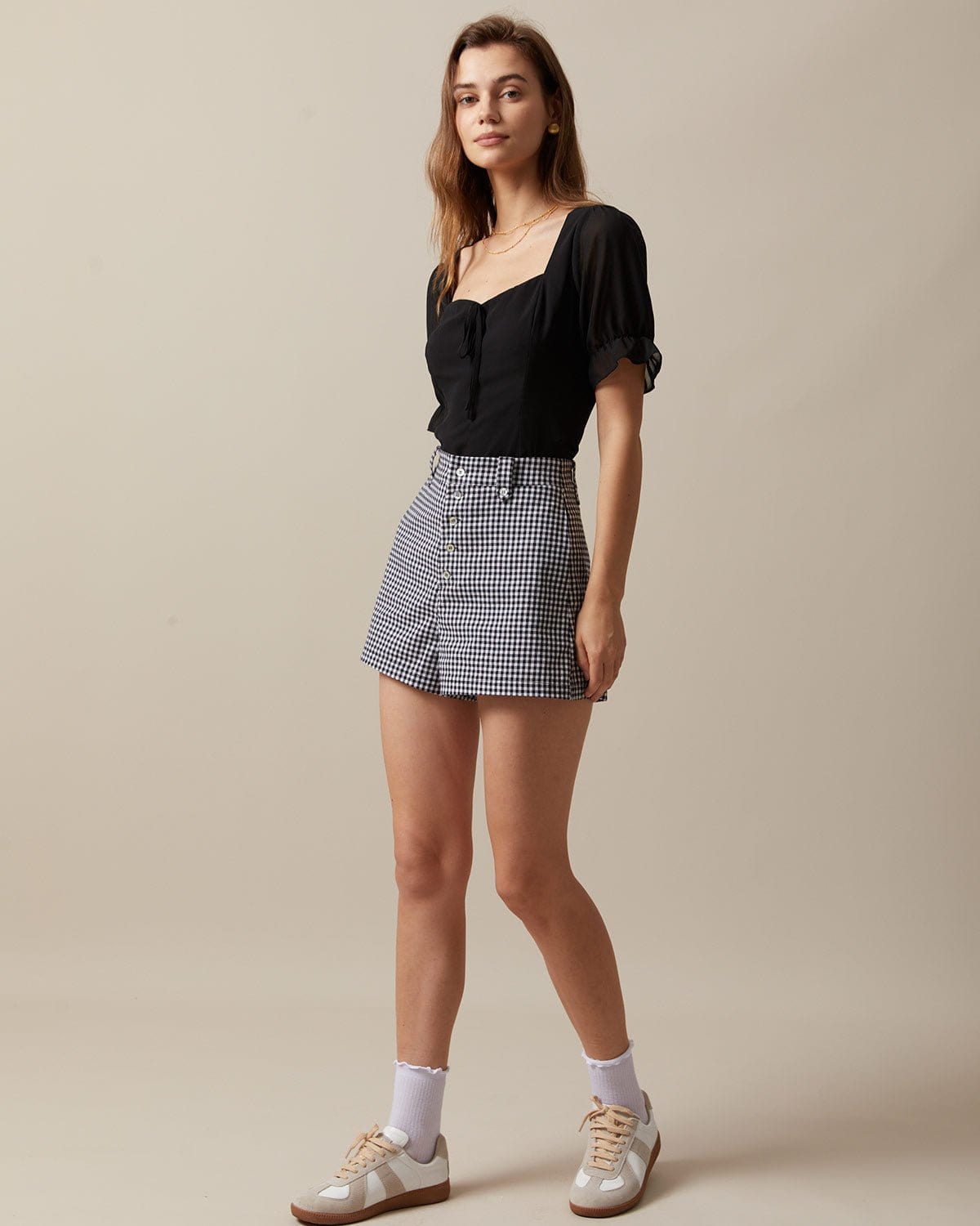 The Black High Waisted Button Up Plaid Shorts - Image 4