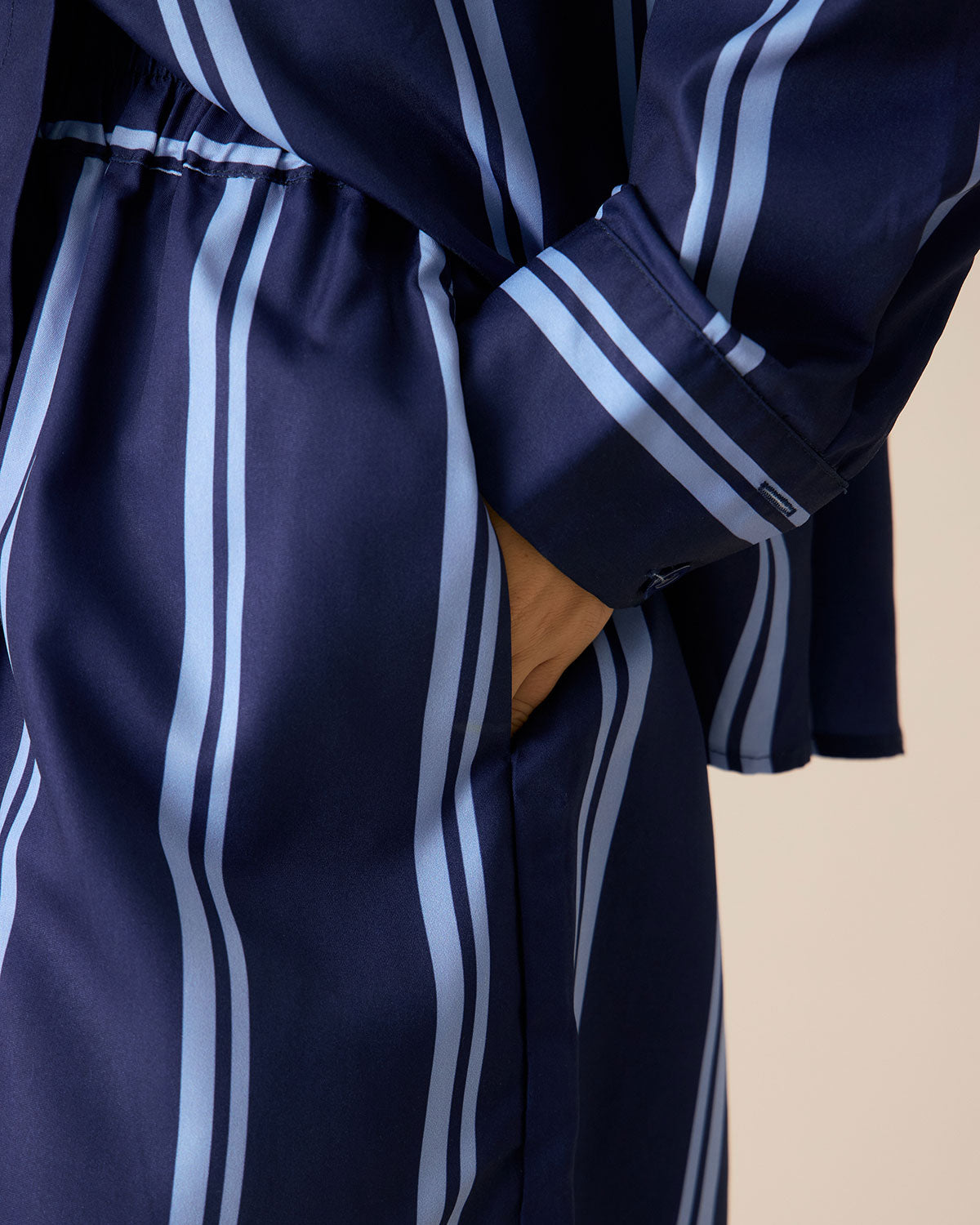 Women's Navy Striped Elastic Waist Shorts - Image 2