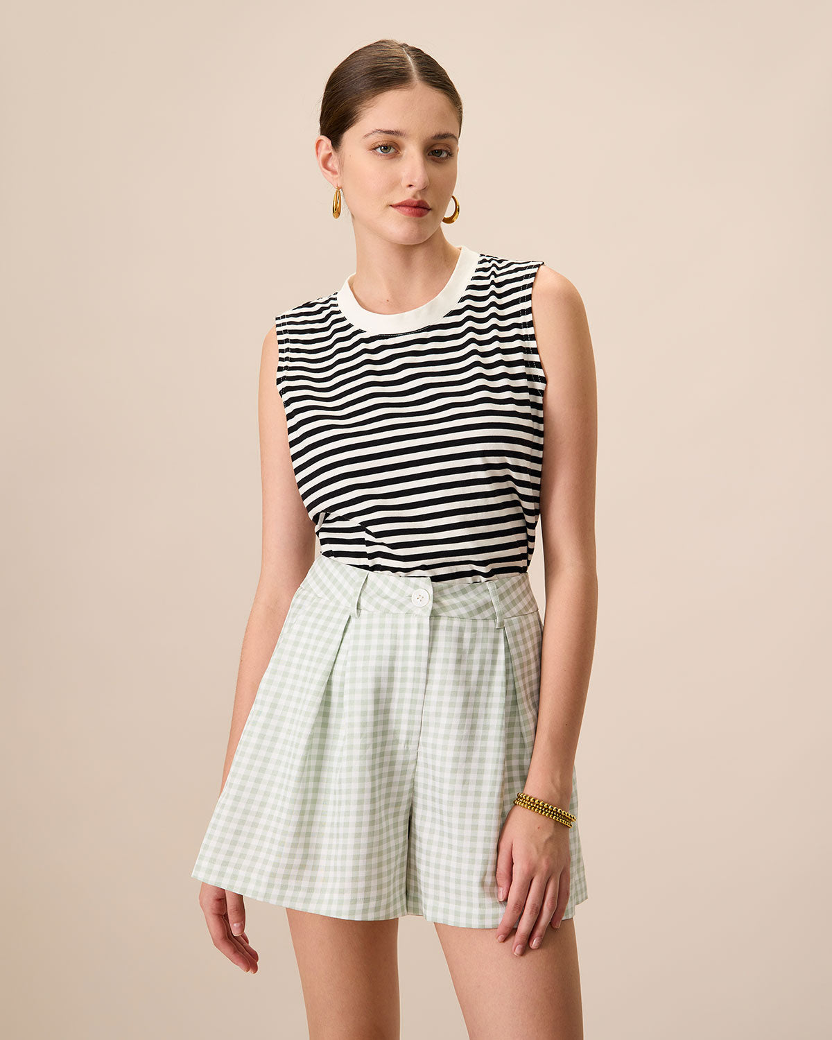 Women's Green Plaid Pocket Wide-leg Shorts - Image 5