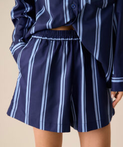 Women's Navy Striped Elastic Waist Shorts