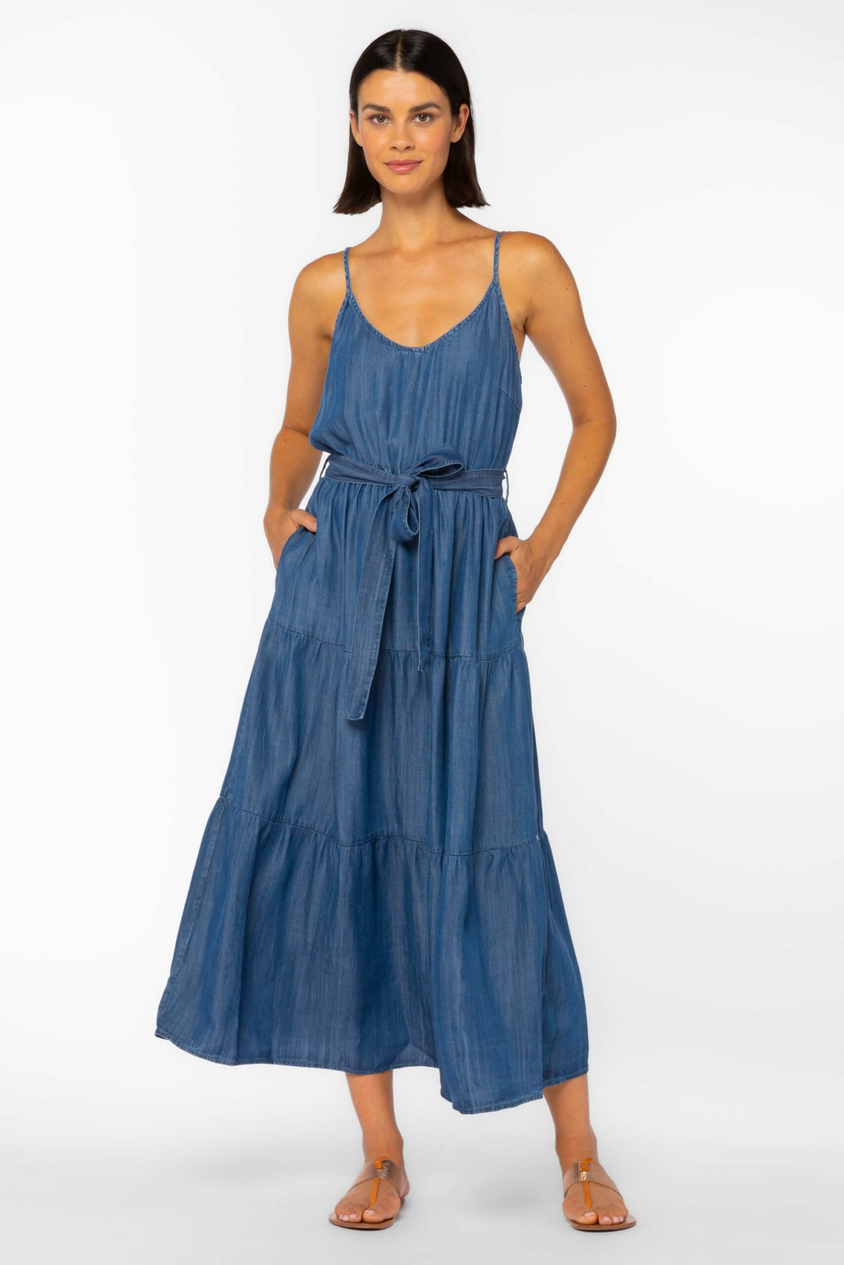 Barbados Blue Tiered Midi Dress